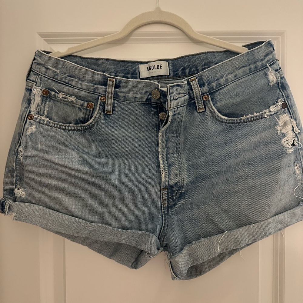 Agolde Blue Jean Shorts Distressed Casual